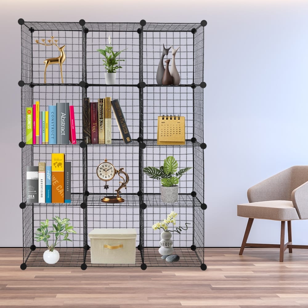 12-Cube Organizer Cube Storage Storage Shelves Metal Grid Unit Modular Cubbies Organizer Bookcase