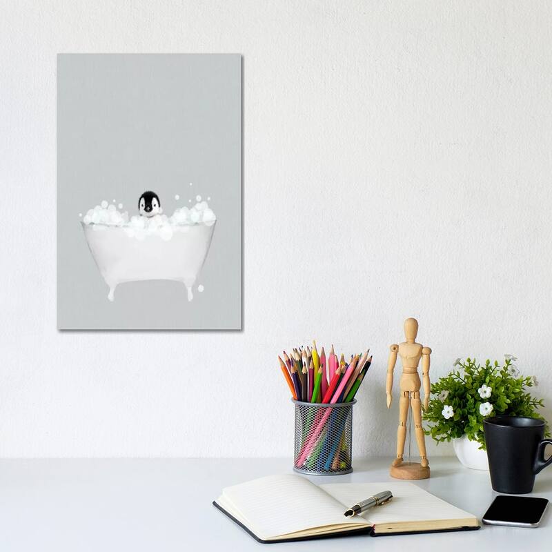 iCanvas "Penguin Blue Bath" by Leah Straatsma Canvas Print - 12x8x0.75