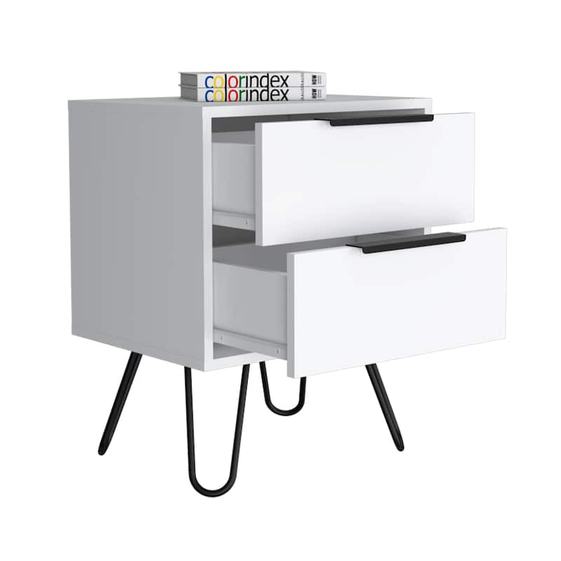 Nightstand 22" H, Four hairpin legs, Two Drawers,Modern Simple Style