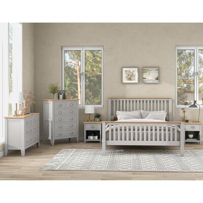 5 Pieces Country Gray with Oak Top Bedroom Sets Chest and Dresser and 2 pieces Nightstand