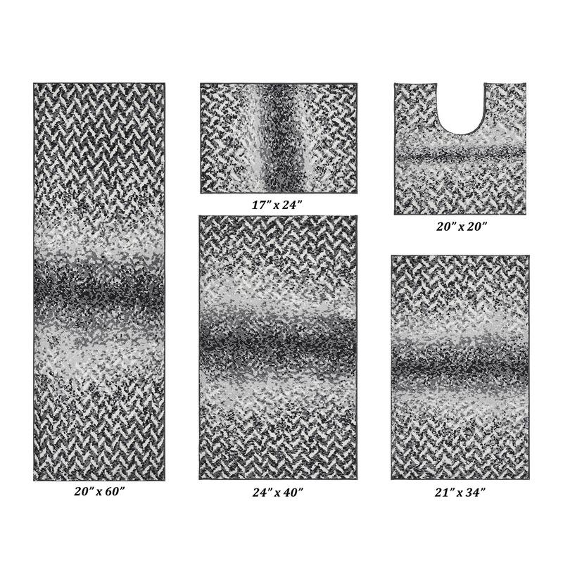 Better Trends 100% Micro Polyester 4&5 Pc Bathroom Rug Set-Casablanca Collection with Chevron Pattern, Machine Washable Bath Mat