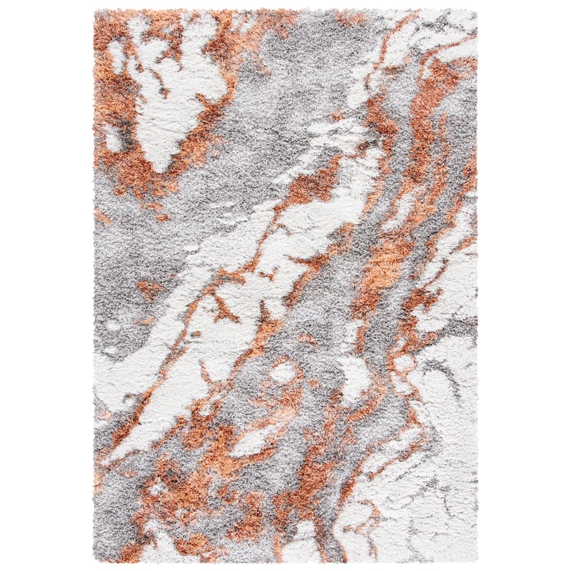 SAFAVIEH Horizon Shag Mukades Abstract 2.5-inch Thick Rug - 5' Square - Grey/Rust - Square