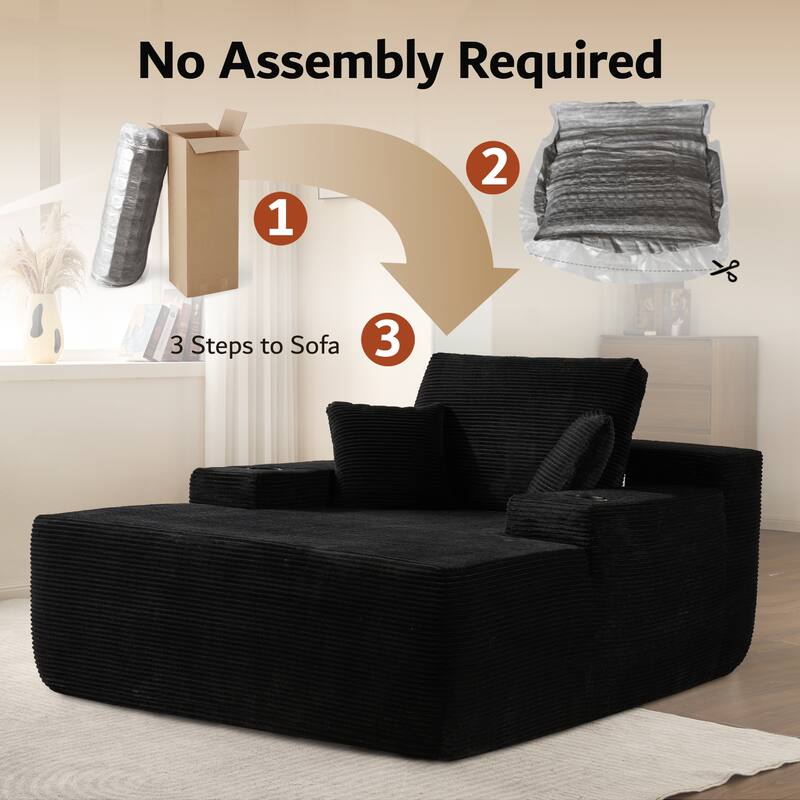 OVIOS Plush Convertible Floor Lounge Sofa with Cup Holder