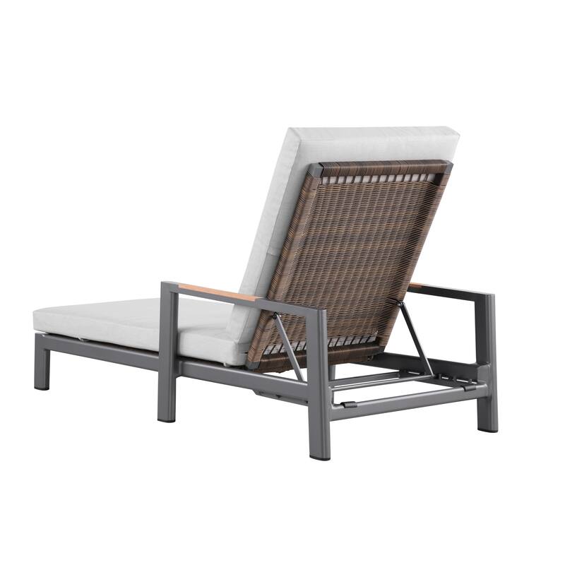 Arlo Teak & Wicker Aluminum Dual-Use Outdoor Chaise Lounge (Set of 2)
