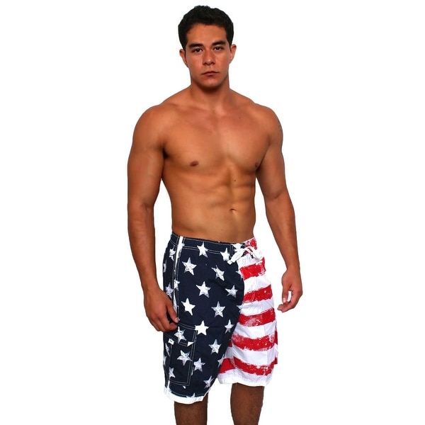 American Flag Mens Trunks Beach Board Shorts Drawstring Waist Mesh Lining