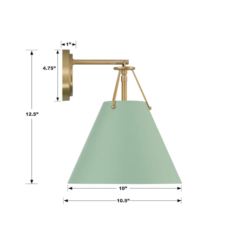 Xavier 1 Light Vibrant Gold and Green Sconce - 10"W x 12.5"H x 10.5"D