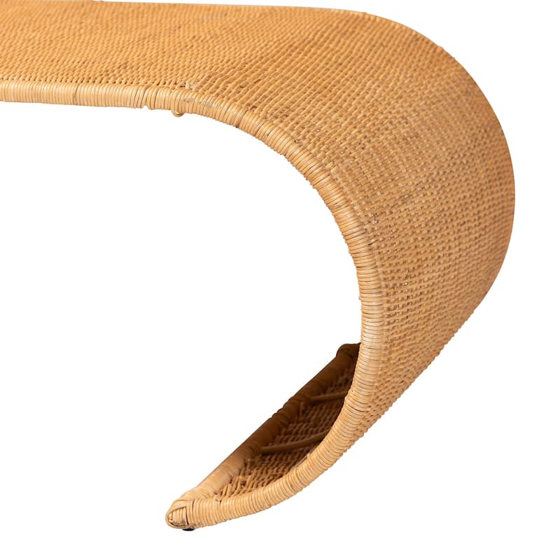 Palm Waterfall Natural Rattan Coffee Table - Handwoven Wicker Centerpiece with Curved Silhouette, Boho Coastal Style