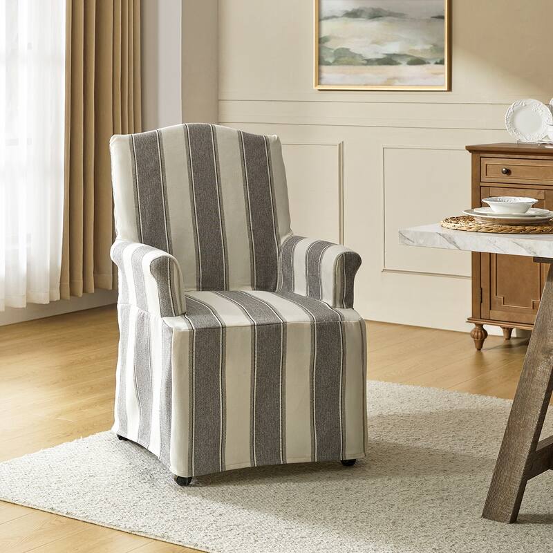 Alethea Upholstered Slipcover Arm Dining Chair with Soild Wood Legs by HULALA HOME