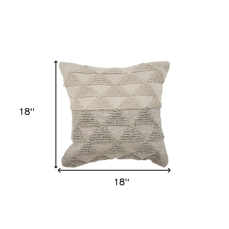 HomeRoots 18" X 18" Gray and Beige Geometric Cotton Zippered Pillow