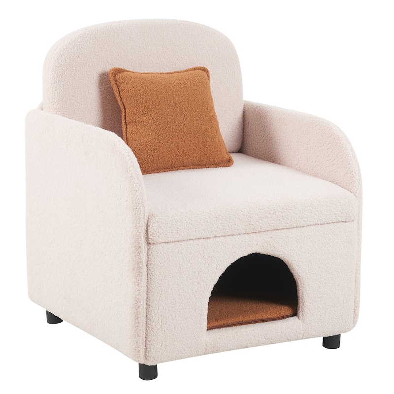 Anmytek Pet Friendly 2-in-1 Multi-Functional Plush Sherpa Upholstered Leisure Armchair - Lumbar Pillow