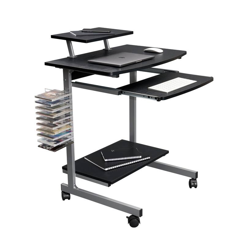 All-in-One Computer Workstation with Media Rack, Locking Casters, and Moisture-Resistant Laminate Finish