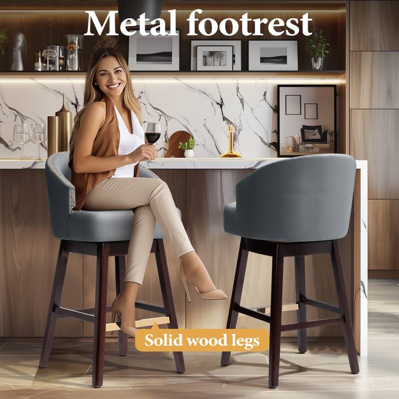 Pellebant 26.4''/31.9"H Height Solid Wood Swivel Indoor Bar Stools