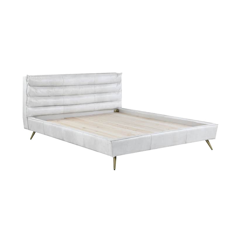 Top Grain Leather Queen Bed - Vintage White