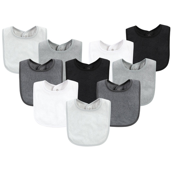 slide 1 of 1, Hudson Baby Unisex Baby Rayon from Bamboo Bib with Waterproof Lining 10pk, Gray White, One Size - Gray White - One Size