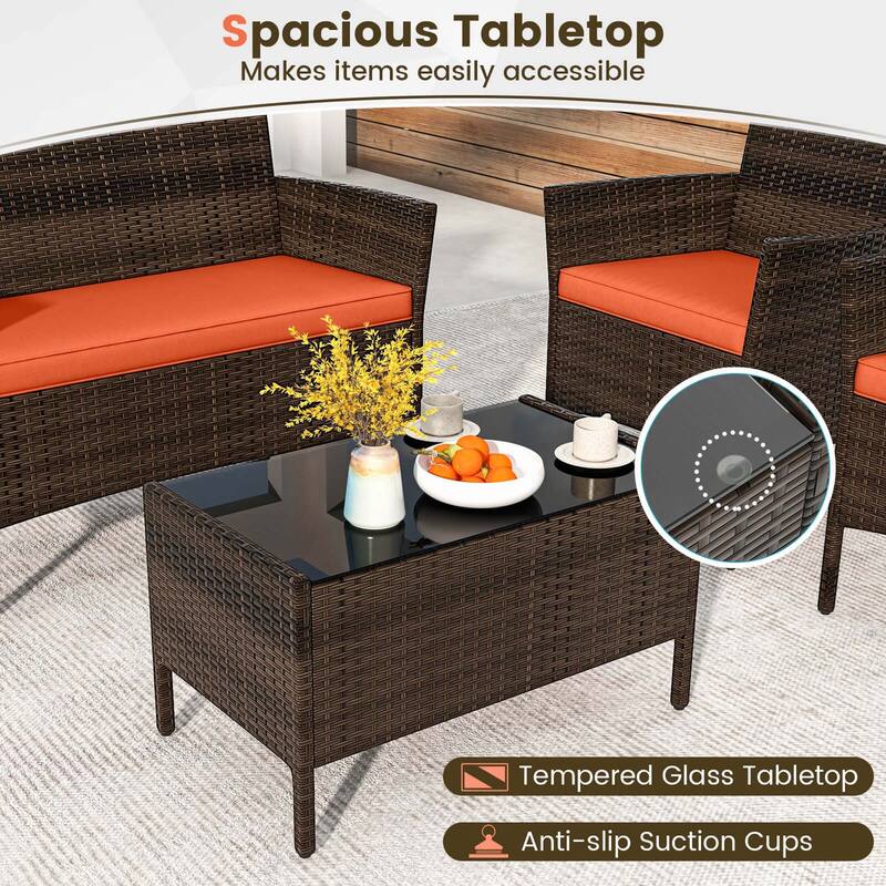 Costway 4 PCS Patio Furniture Set with Washable Cushions and Tempered - See Details