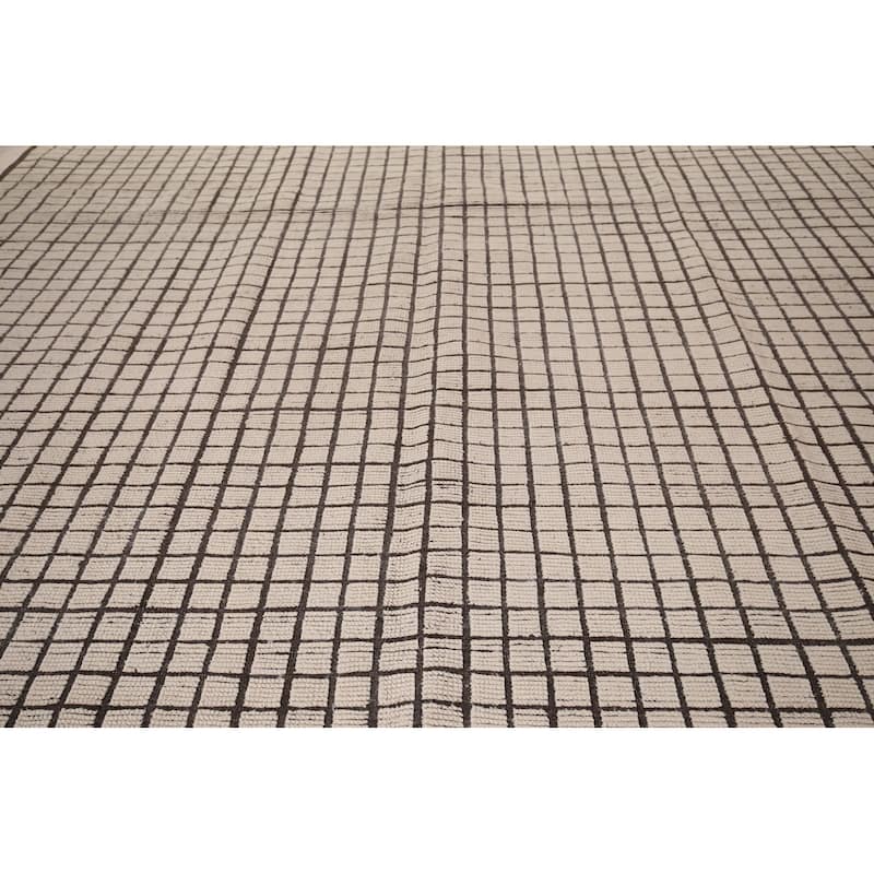 All-Over Checkered Moroccan Modern Large Rug Hand-Knotted Wool Carpet - 12'0"x 18'7"