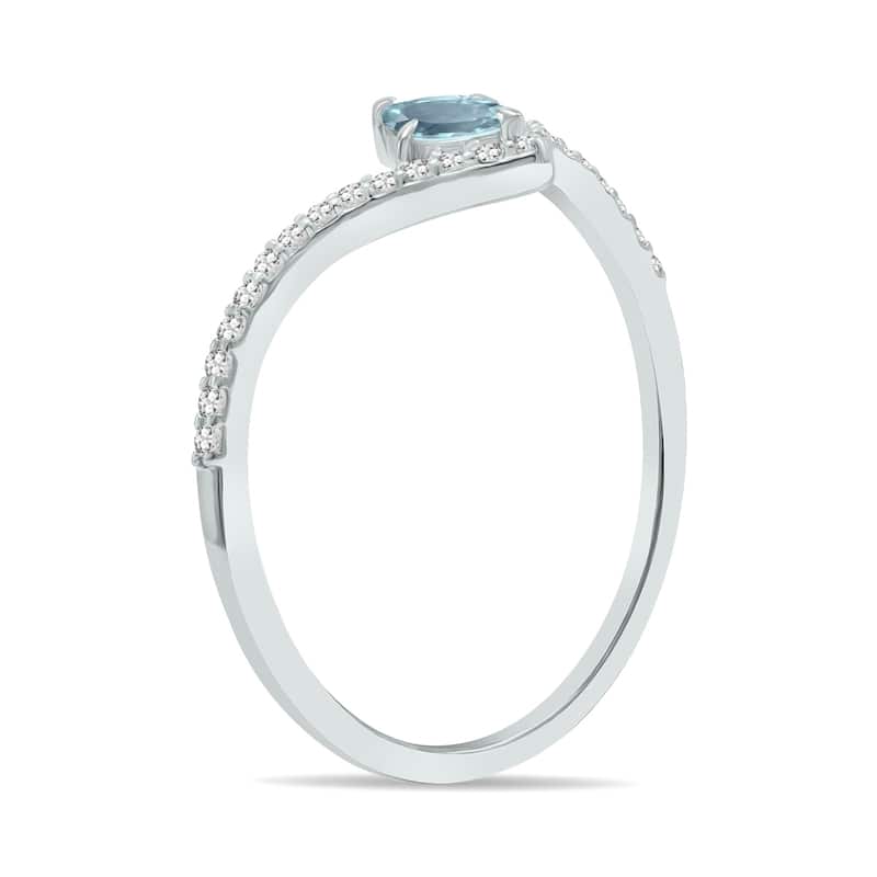 Marquee Jewels 1/4 Carat TW Aquamarine and Diamond V Shape Ring in 10K White Gold