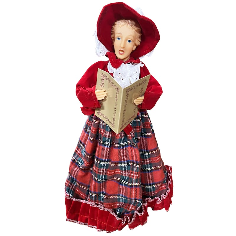 15 inches To 18 inches Red Plaid Carolers, Set of 4