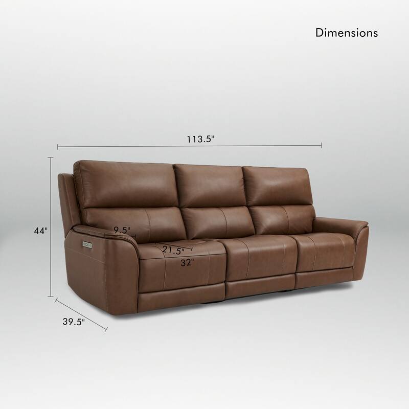 113.5" W Premium Genuine Leather Triple-Power Double Width Sofa with Zero Gravity, USB & Type-C Ports