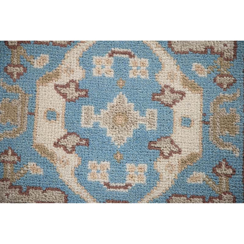 Light Blue Oushak Oriental Runner Rug Handmade Wool Carpet - 2'6"x 9'9"