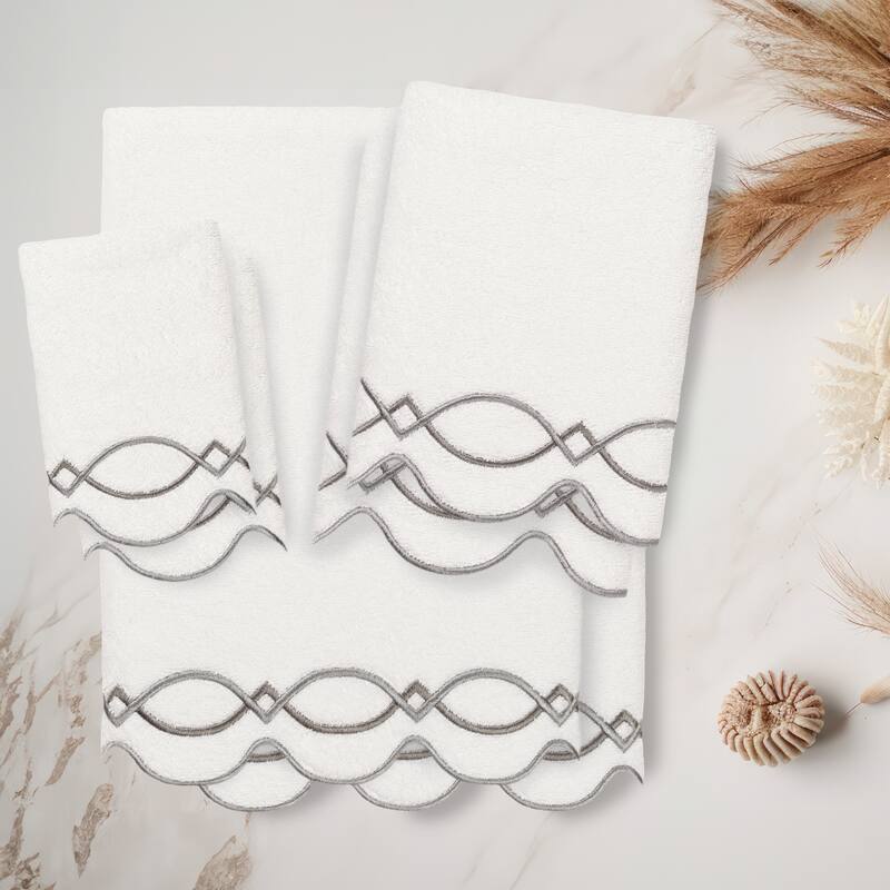 Authentic Hotel and Spa 100% Turkish Cotton DIAMOND CHAIN Scallop Embellished Towel Collection
