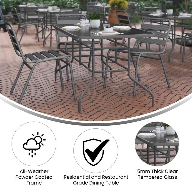 Rectangular Glass Metal Patio Table with Umbrella Hole