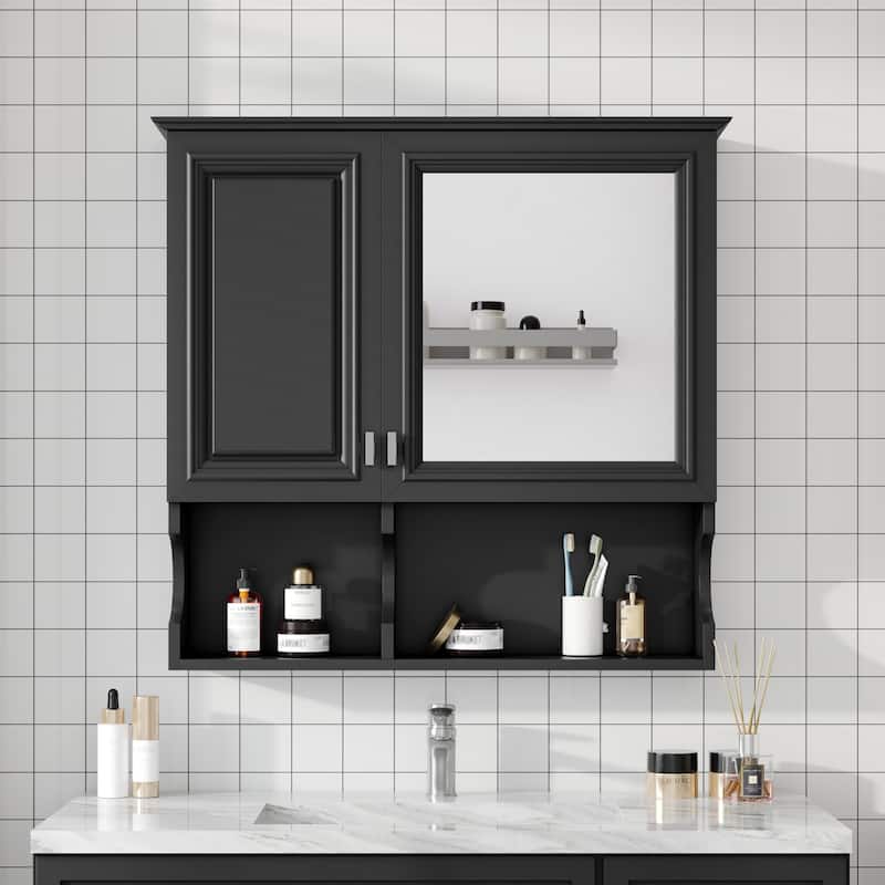 30 Inch Mirror Medicine Cabinet with Open Shelves