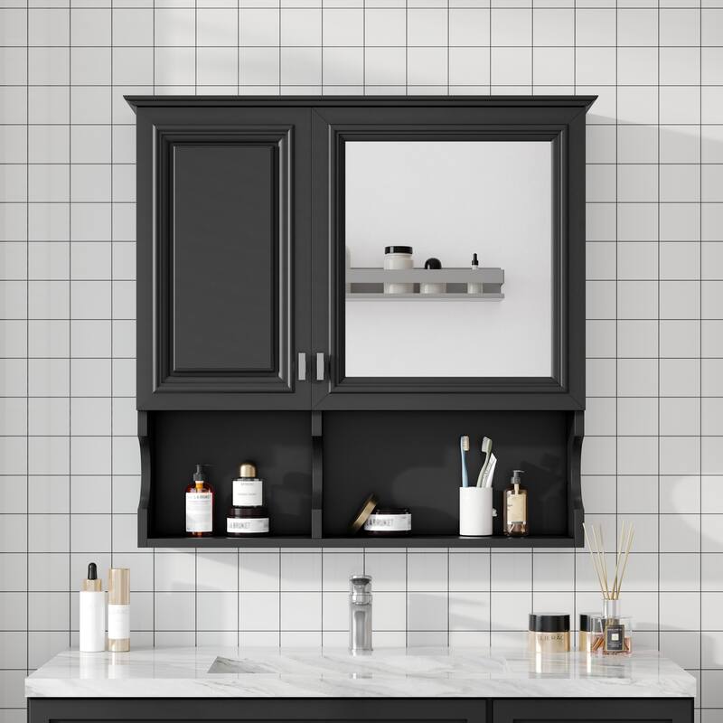GDFStudio - Avenley Modern Wall-Mounted Bathroom Medicine Cabinet with Mirror, Doors and Open Shelves & Adjustable Shelf - 30"W