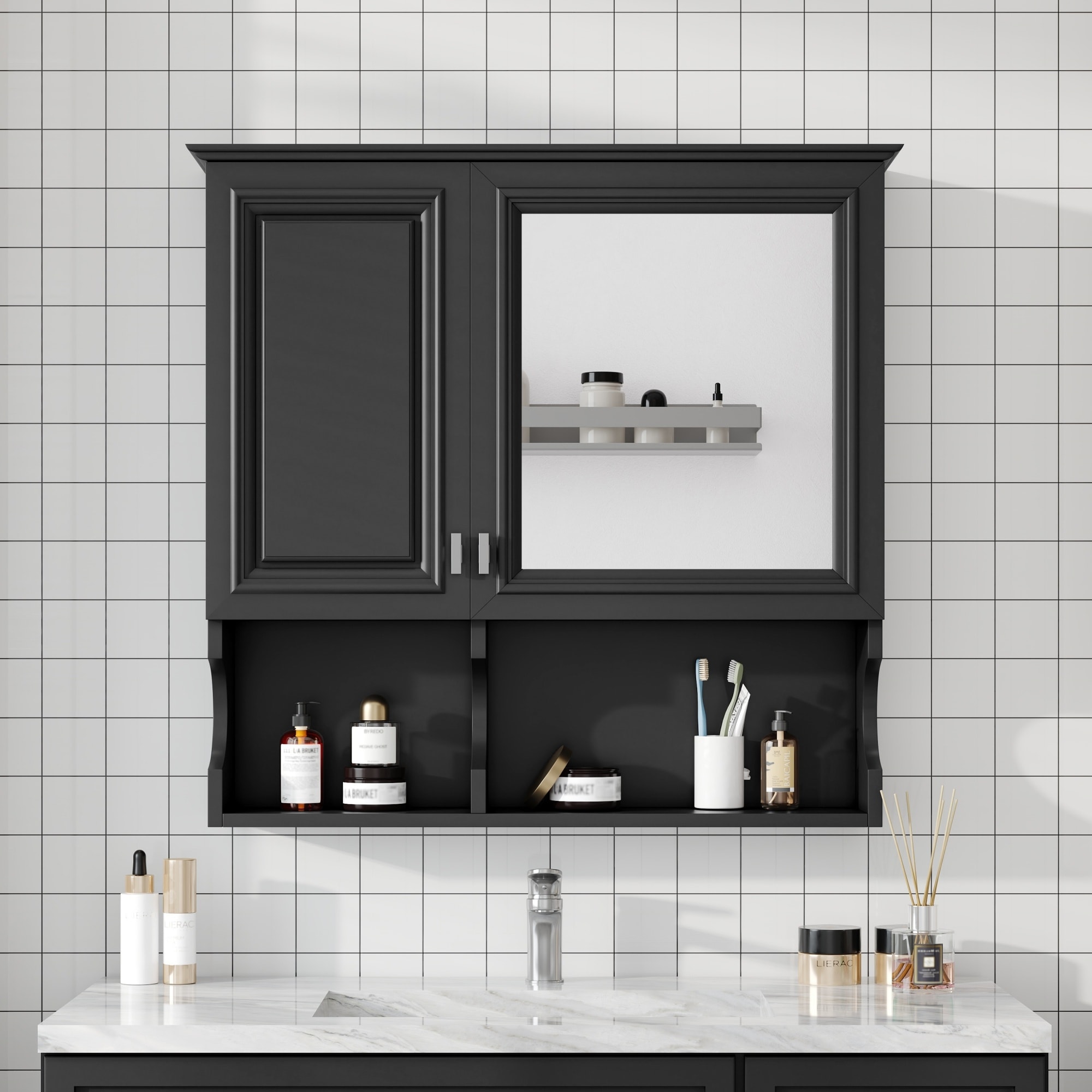Roomfitters 30" Wall Mounted Bathroom Storage Cabinet with Mirror and Double Doors, Medicine Cabinet with Adjustable Shelves
