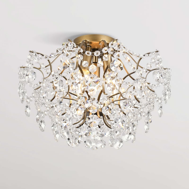 Dalia Elegant Indoor 3-light Crystal Flush Mount - Brushed Brass