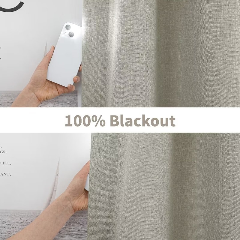 100% Blackout Linen Blend Texture Grommet Window Curtain Pair(2 panels)