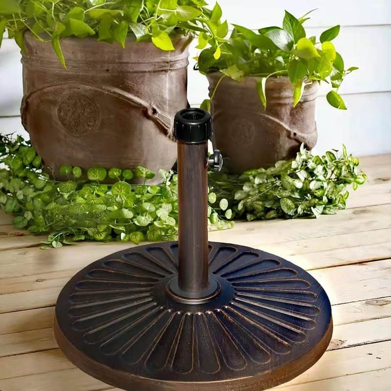 27 Ibs Heavy Duty Classical Style Brown Round Patio Umbrella Base - 18.1" x 18.1" x 13.57" - rust resin brown round umbrella base