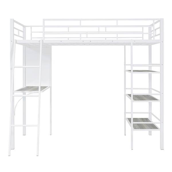 slide 2 of 25, Twin Metal Loft Bed with Desk, Shelves & Whiteboard - Perfect for Teens White