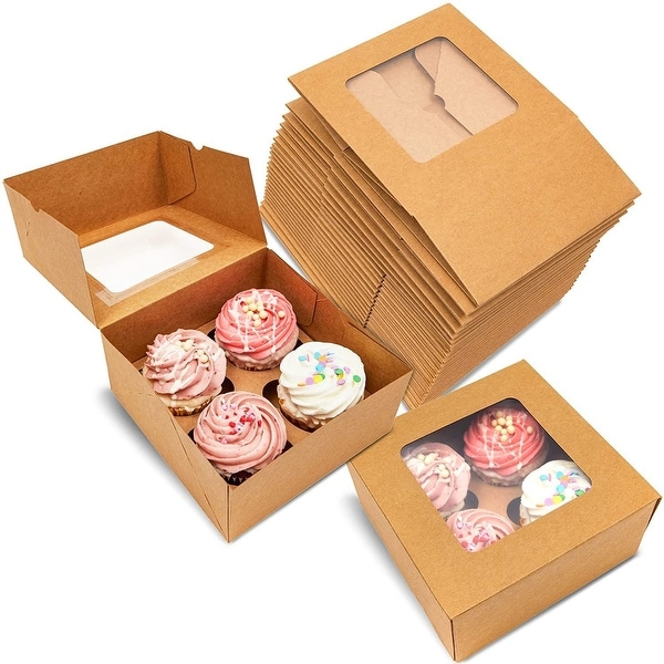 Shop 24x Kraft Paper Cupcake Boxes with 4 Inserts Muffin ...