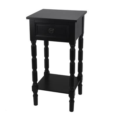27.5 Inches Single Drawer Wooden End Table with Open Shelf, Black