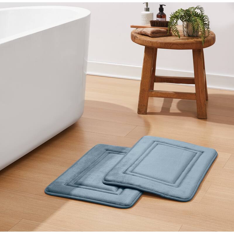 Simply Essential Antimicrobial Memory Foam Set of 2 Bath Rug - (2)17x24 - Light Blue