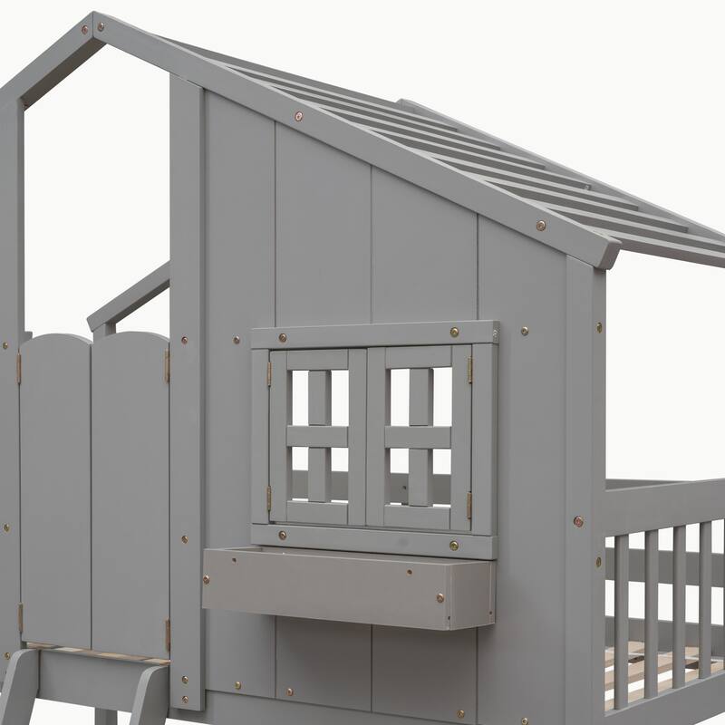 Twin over Twin House Bunk Bed with Roof