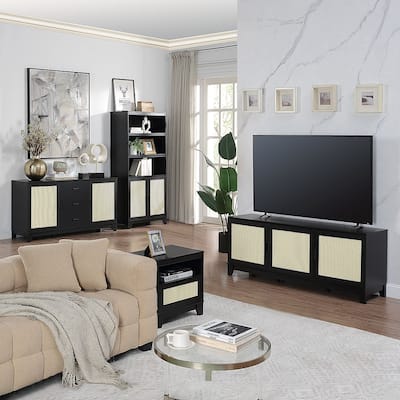 Manhattan Comfort Sheridan Modern Cane 4-Piece Living Room Table Set