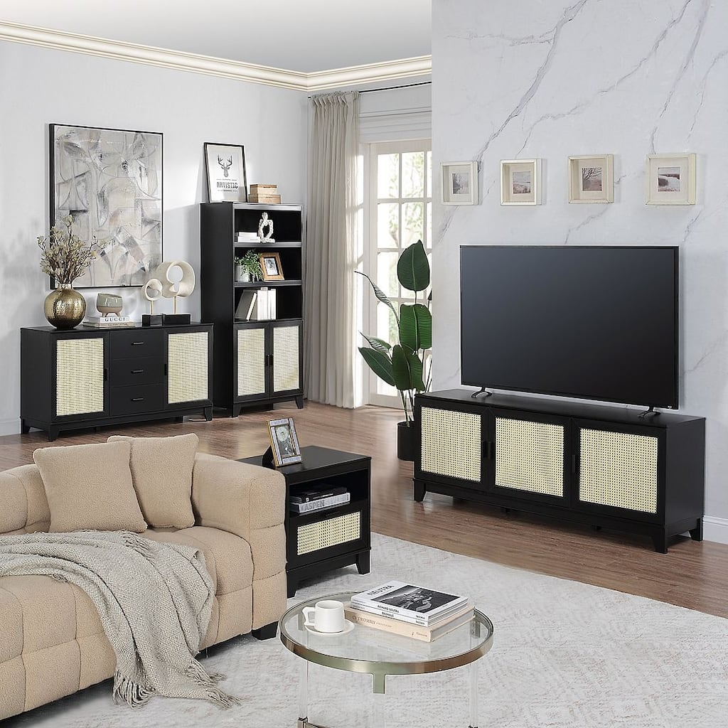Manhattan Comfort Sheridan Modern Cane 4-Piece Living Room Table Set
