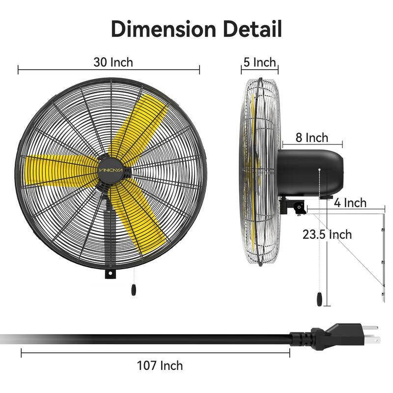 30" Industrial Oscillating 3-Speed Heavy Duty Wall Mount Fan