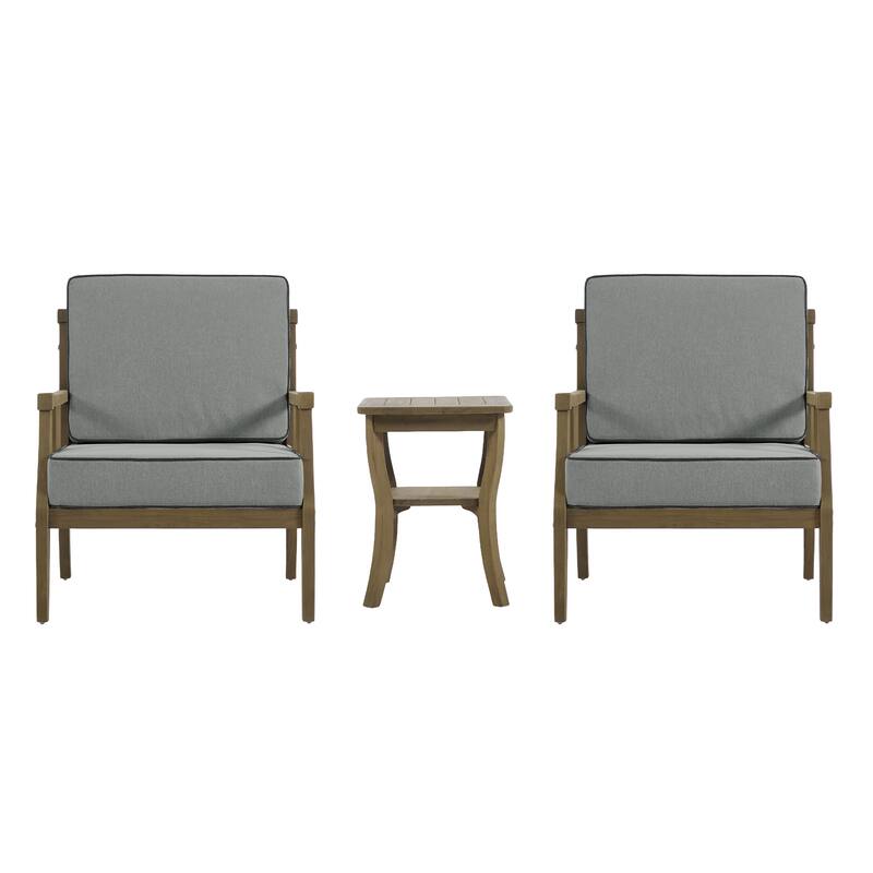 Wood Patio Bistro Set with Water-Resistant Cushions(Set of 3)