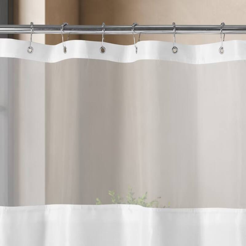 Slub Linen Texture Snap-in Liner Shower Curtain with Hooks