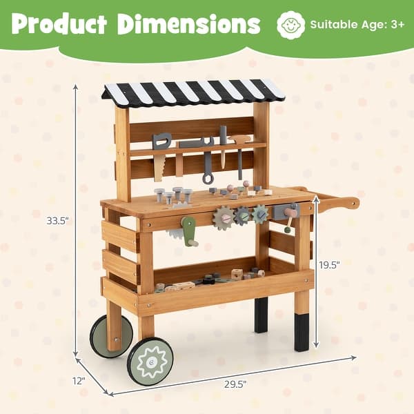 Gymax 2-in-1 Wooden Kids Cart & Tool Bench Play Workbench w/Realistic