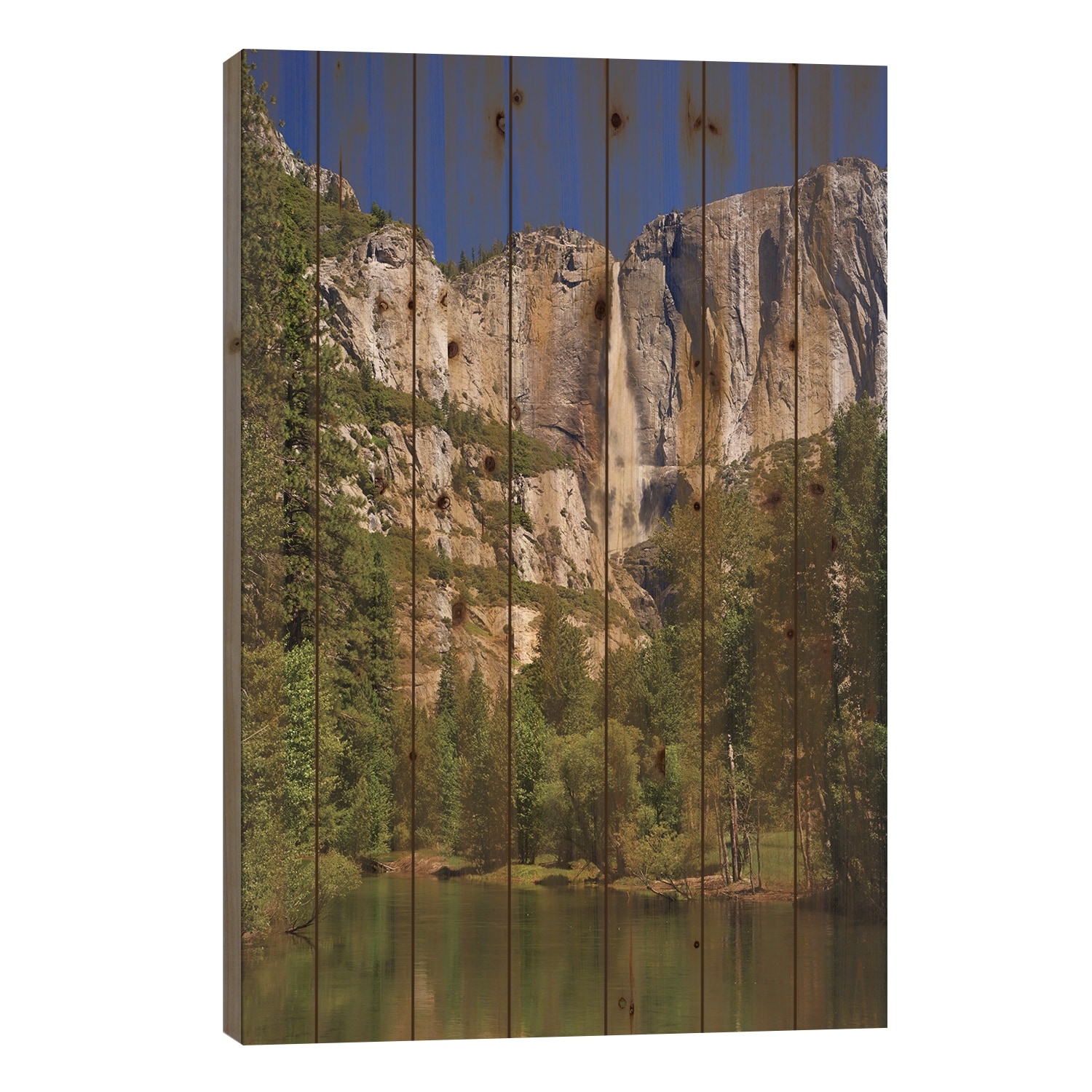 Usa, California, Yosemite National Park. Yosemite Falls And Merced River Landscape. Print On Wood by Jaynes Gallery
