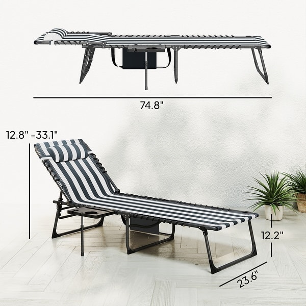 dimension image slide 5 of 8, Outsunny Folding Chaise Lounge Chair Outdoor Tanning Chair with Side Table, 5-Level Adjustable Beach Lounge Chair with Headrest