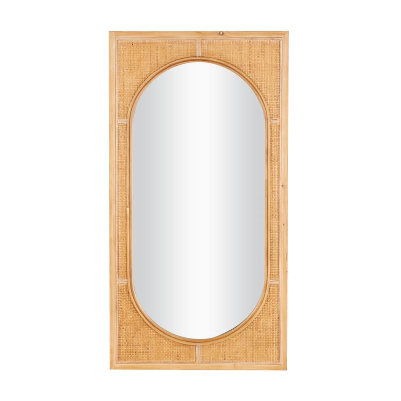 Rattan Room Wall Mirror with Oval Center - Brown - Roche River Decor - Brown