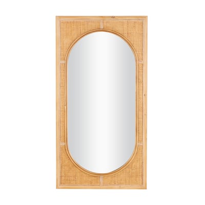 Rattan Room Wall Mirror with Oval Center - Brown - Roche River Decor