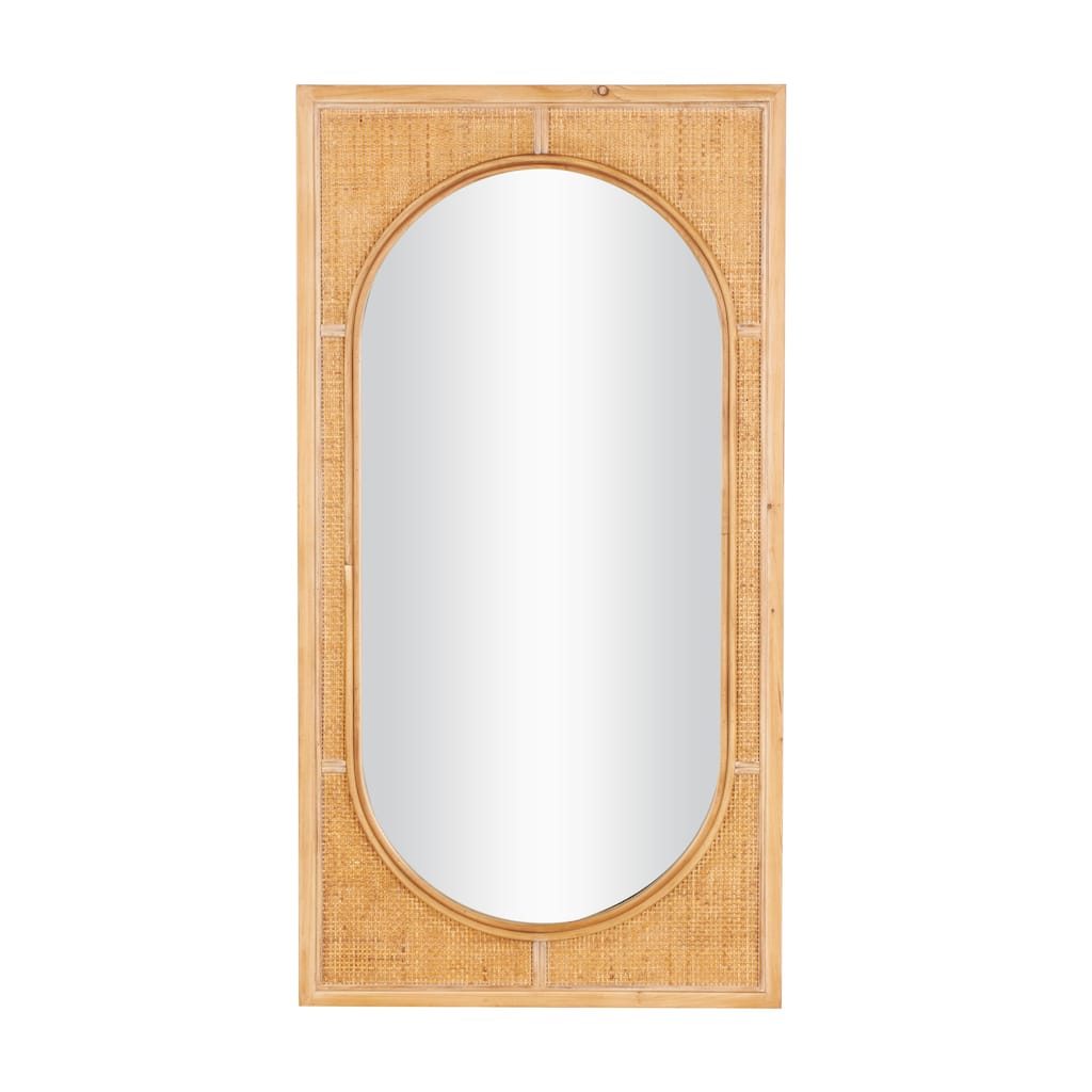 Rattan Room Wall Mirror with Oval Center - Brown - Roche River Decor