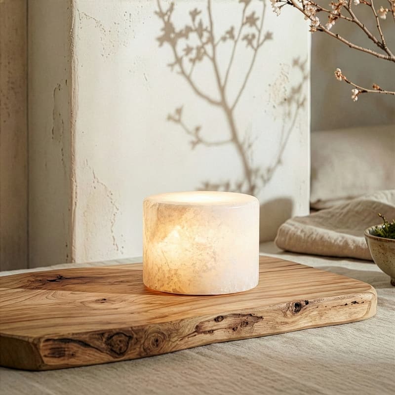 Brightech Rhea 2.3 in. LED Marbled Natural White Alabaster Stone Modern Industrial Battery Powered Bedside Nightstand Desk Lamp