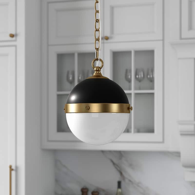 Aurora 9" Wide Pendant with Glass Shade - 9.13" Wide - Blackened Bronze/Brass/White Milk